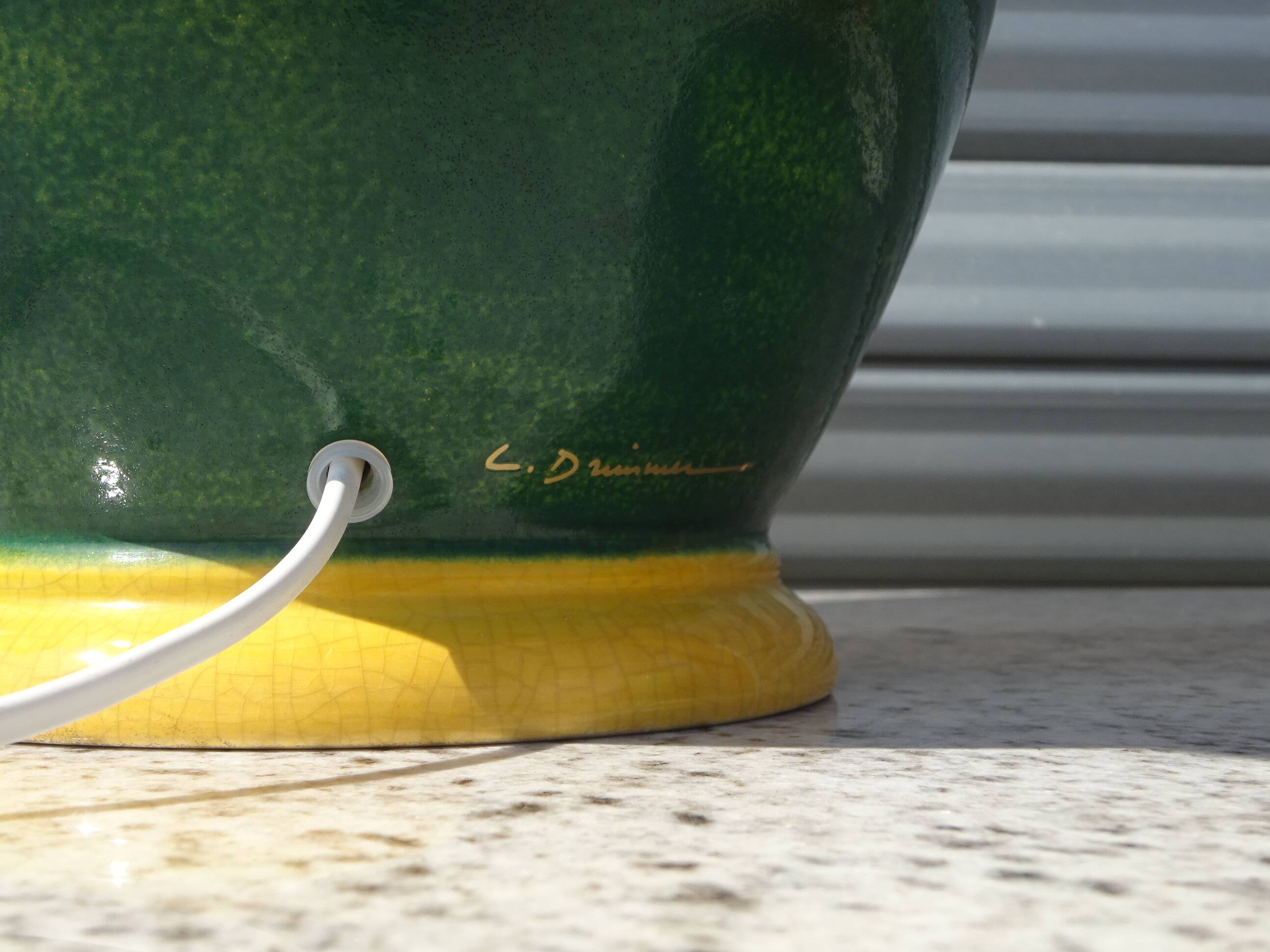 Ceramic lamp, vase and matching plate, Drimmer