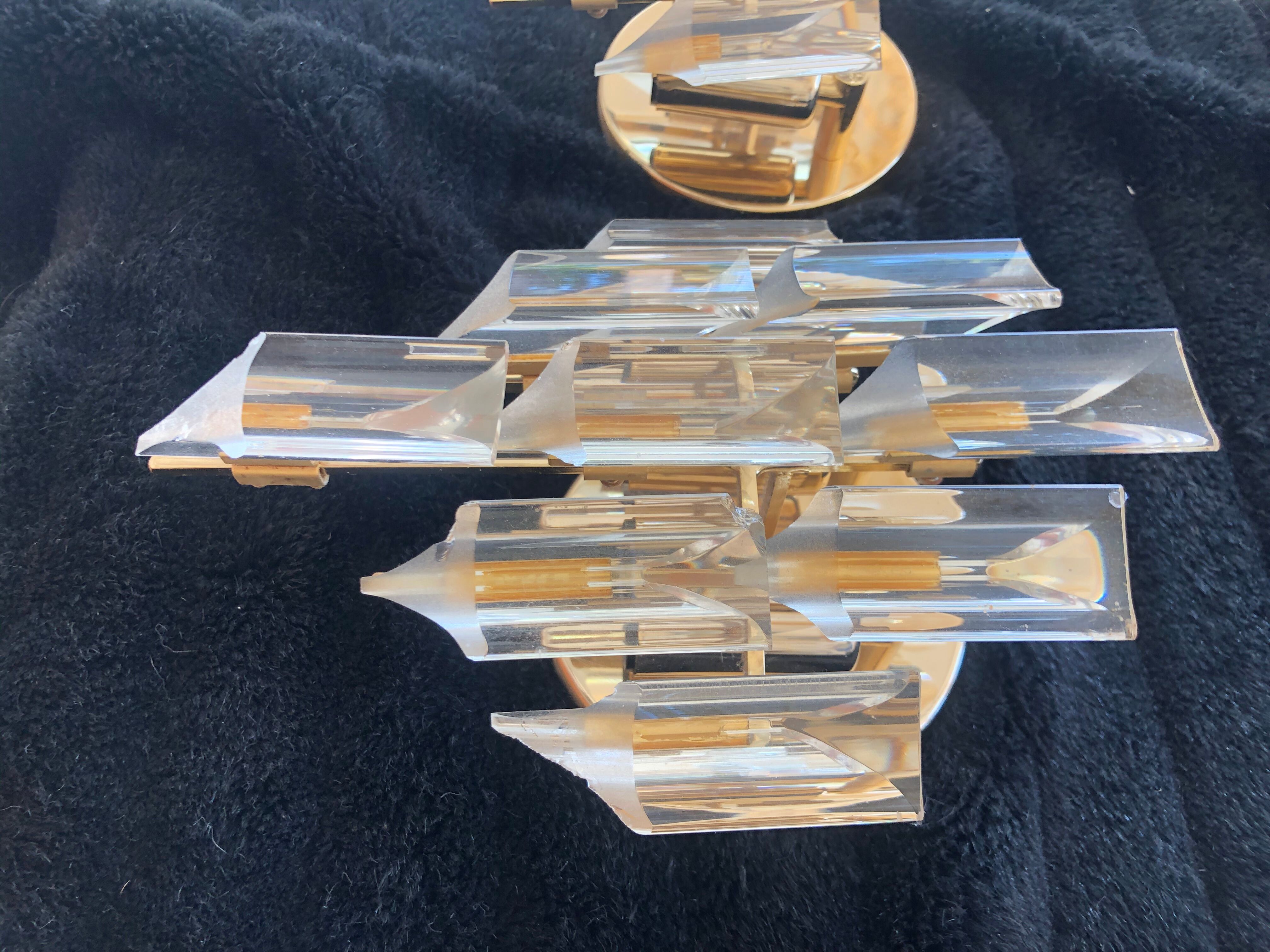 Pair of Venini sconces 1970 golden structure