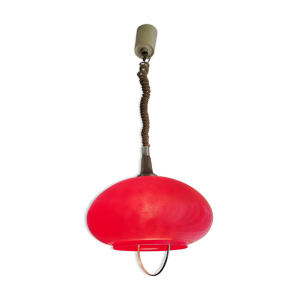 Suspension italienne en verre rouge des années 70 réglable en hauteur