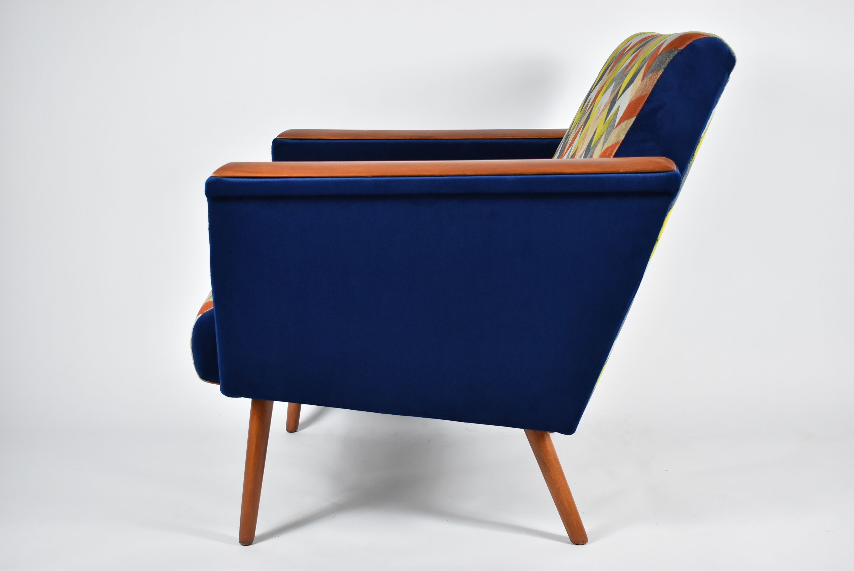 Mid-century armchair, 1960s, fully restored, blue velvet