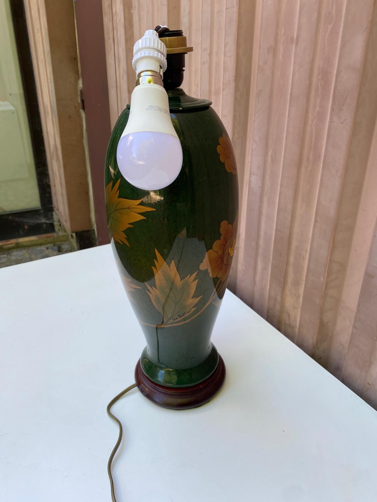 Lampe italienne Ida Bellini en céramique verte et dorée