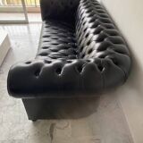 Vintage black leather Chesterfield sofa