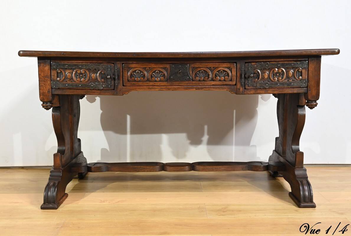 Oak Desk Table, Neo-Gothic style – Early 20th century