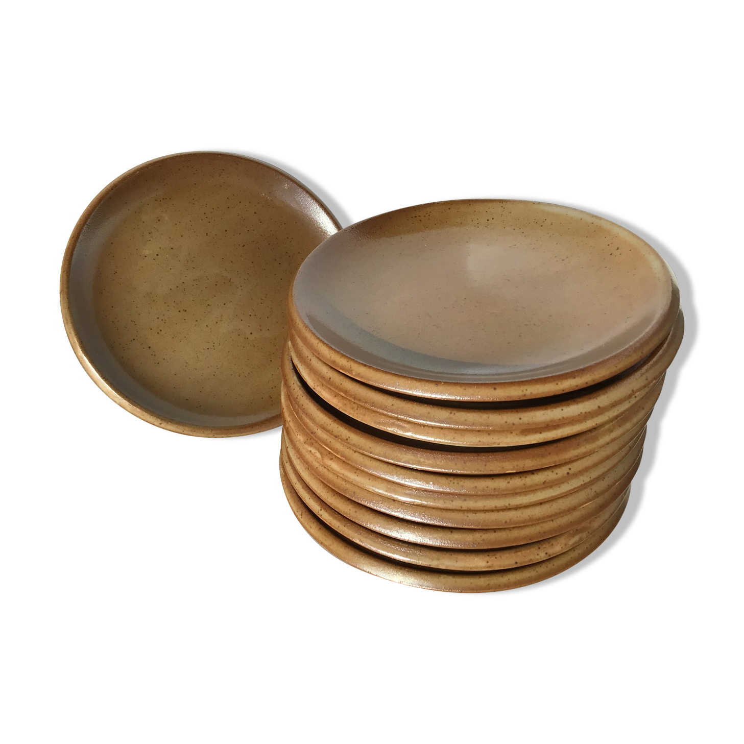 11 Dessert plates Brenne, speckled with caramel