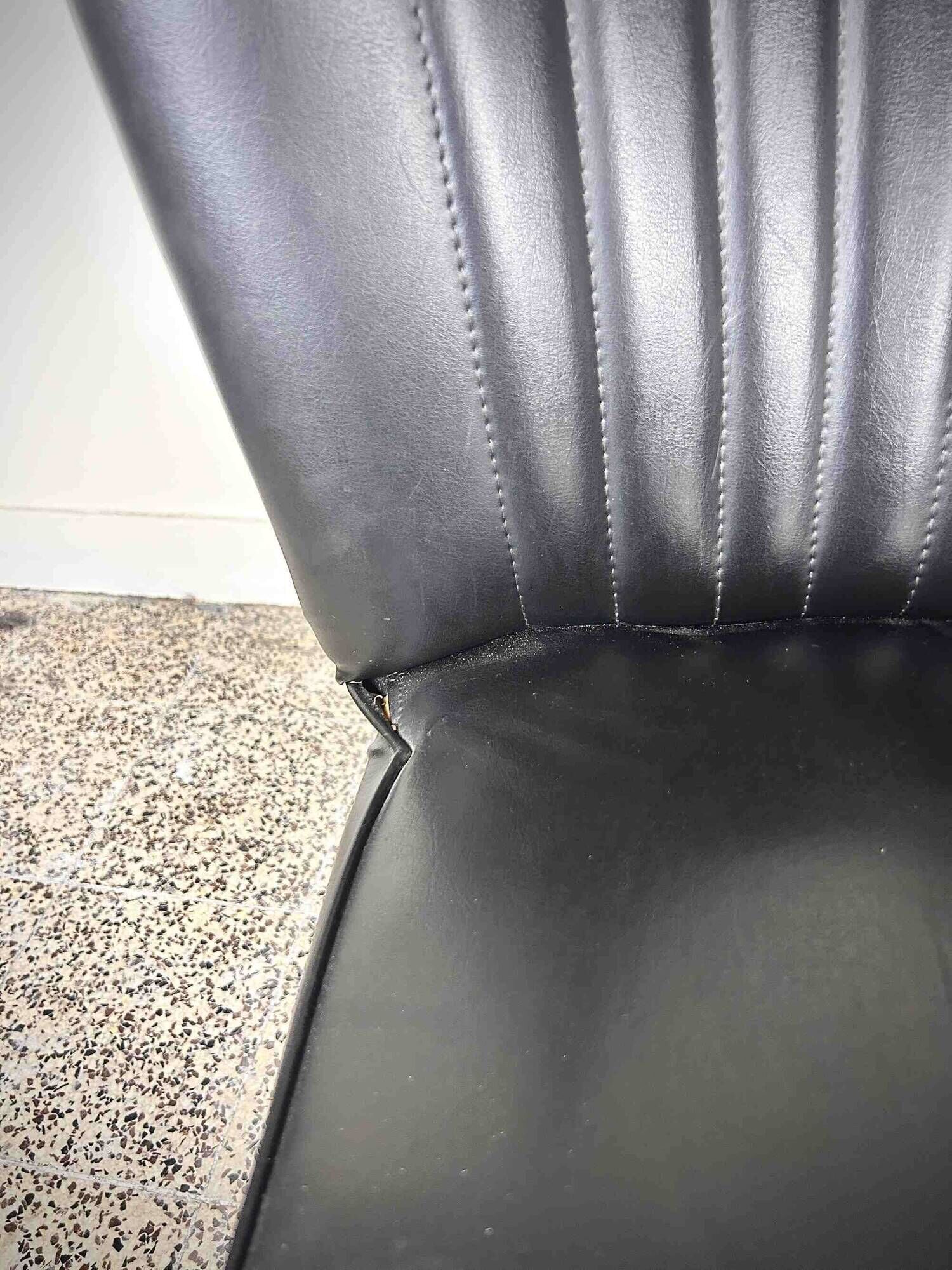 Pair of vintage club armchairs in black leatherette – 1950s
