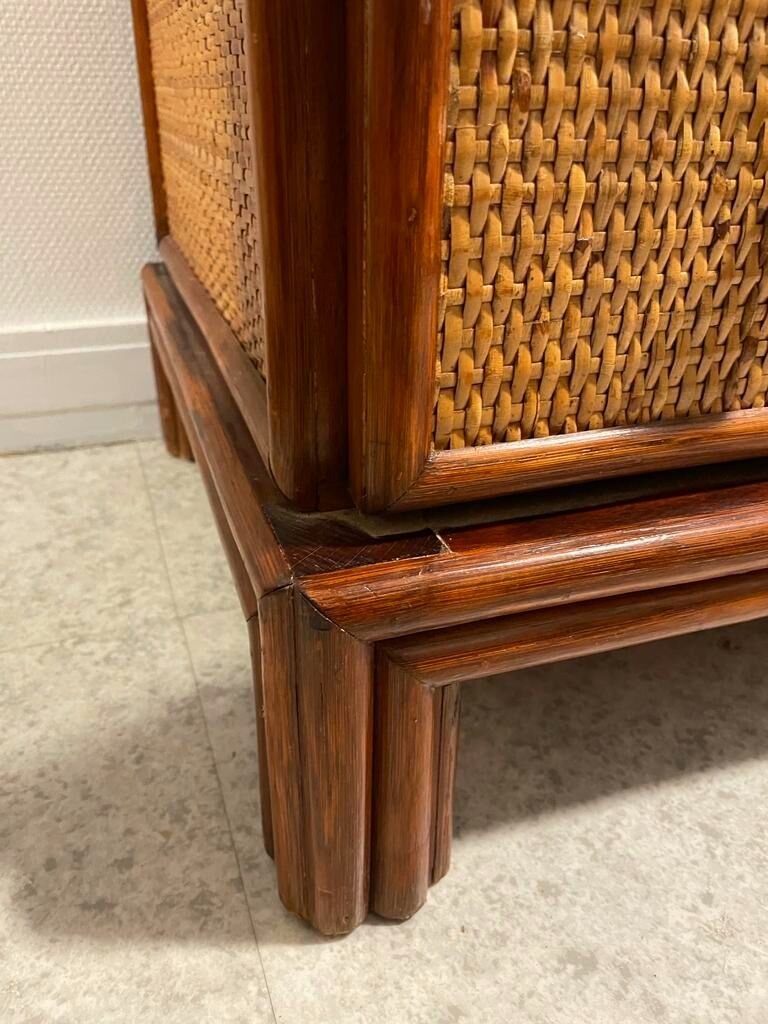 Vintage rattan chest of drawers, bamboo and wood