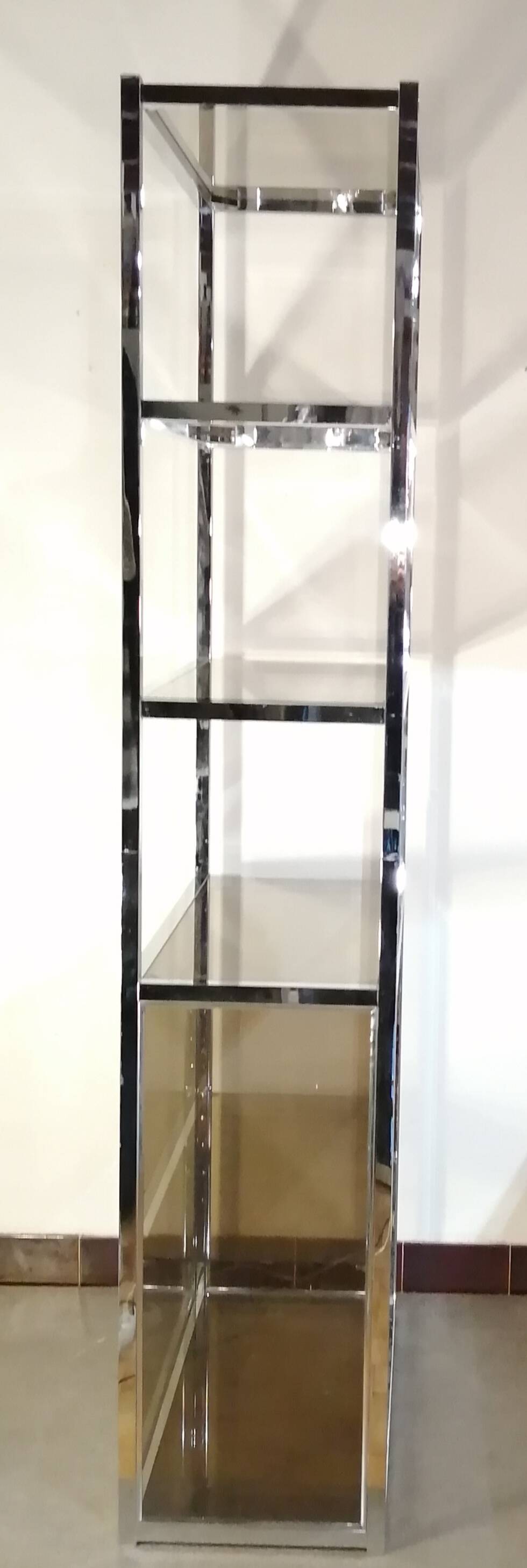 Designer shelf in chrome metal and smoked glass vintage 1970