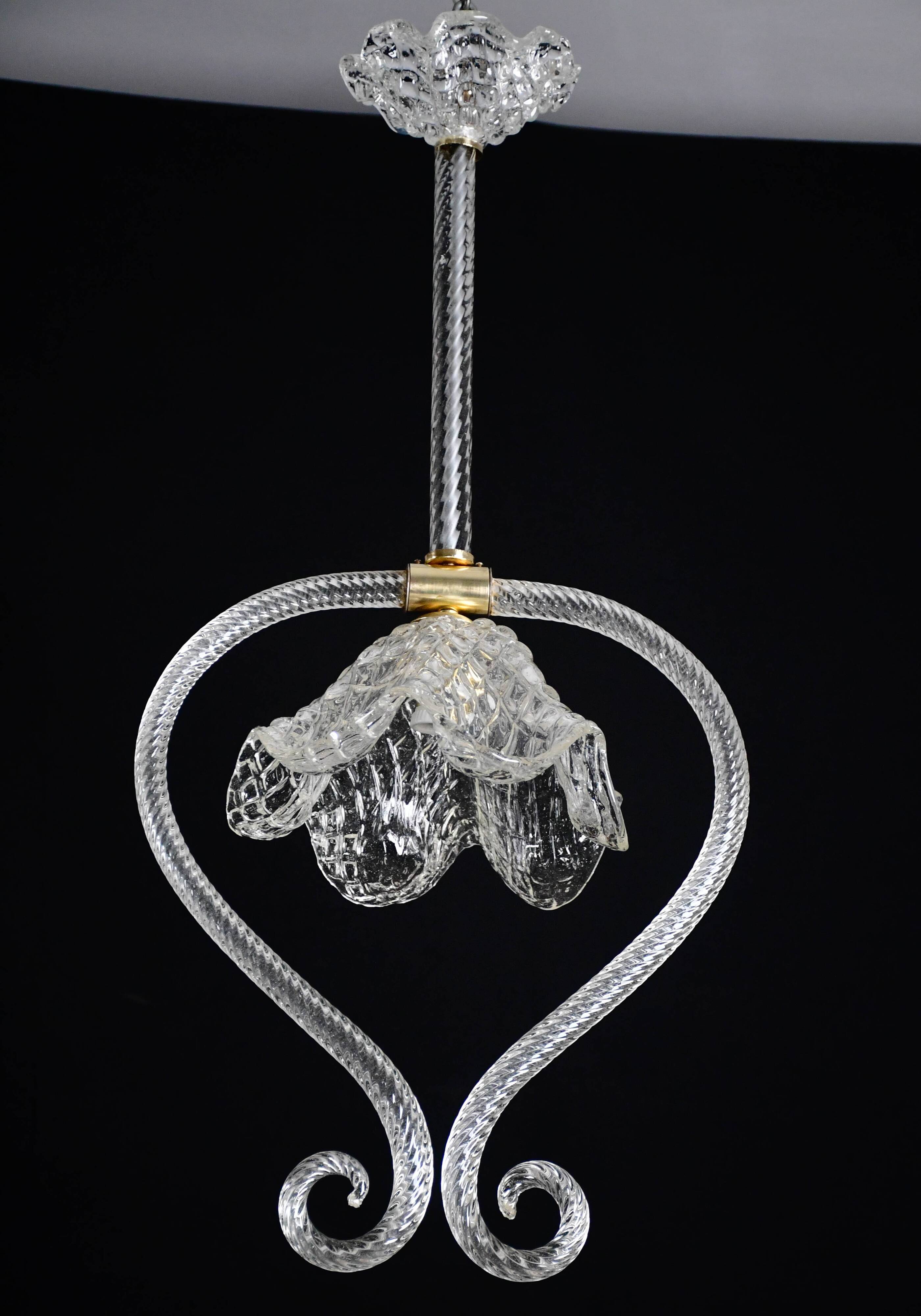 Charming Art Deco Barovier & Toso pendant light chandelier Murano glass, 1950s