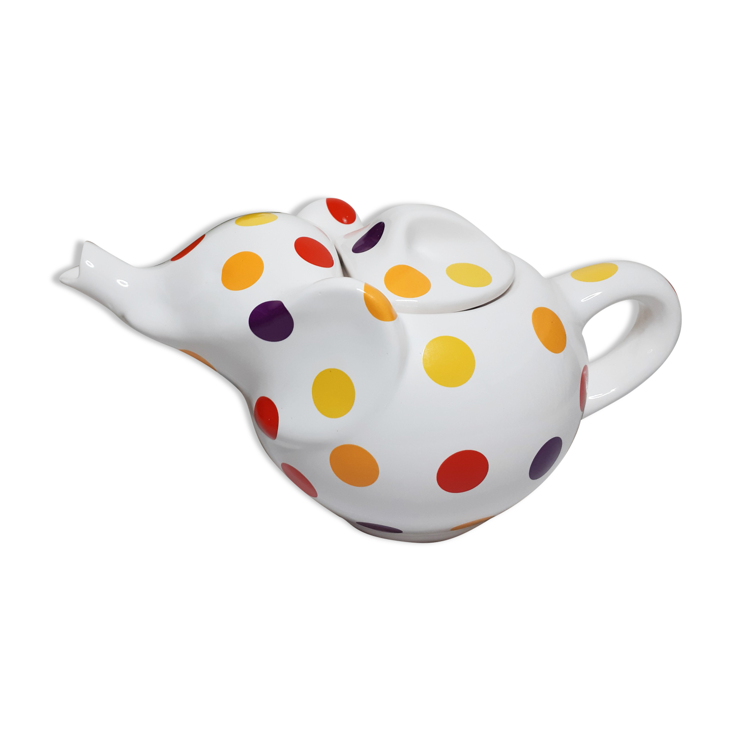 White polka dot Elephant teapot, vintage French