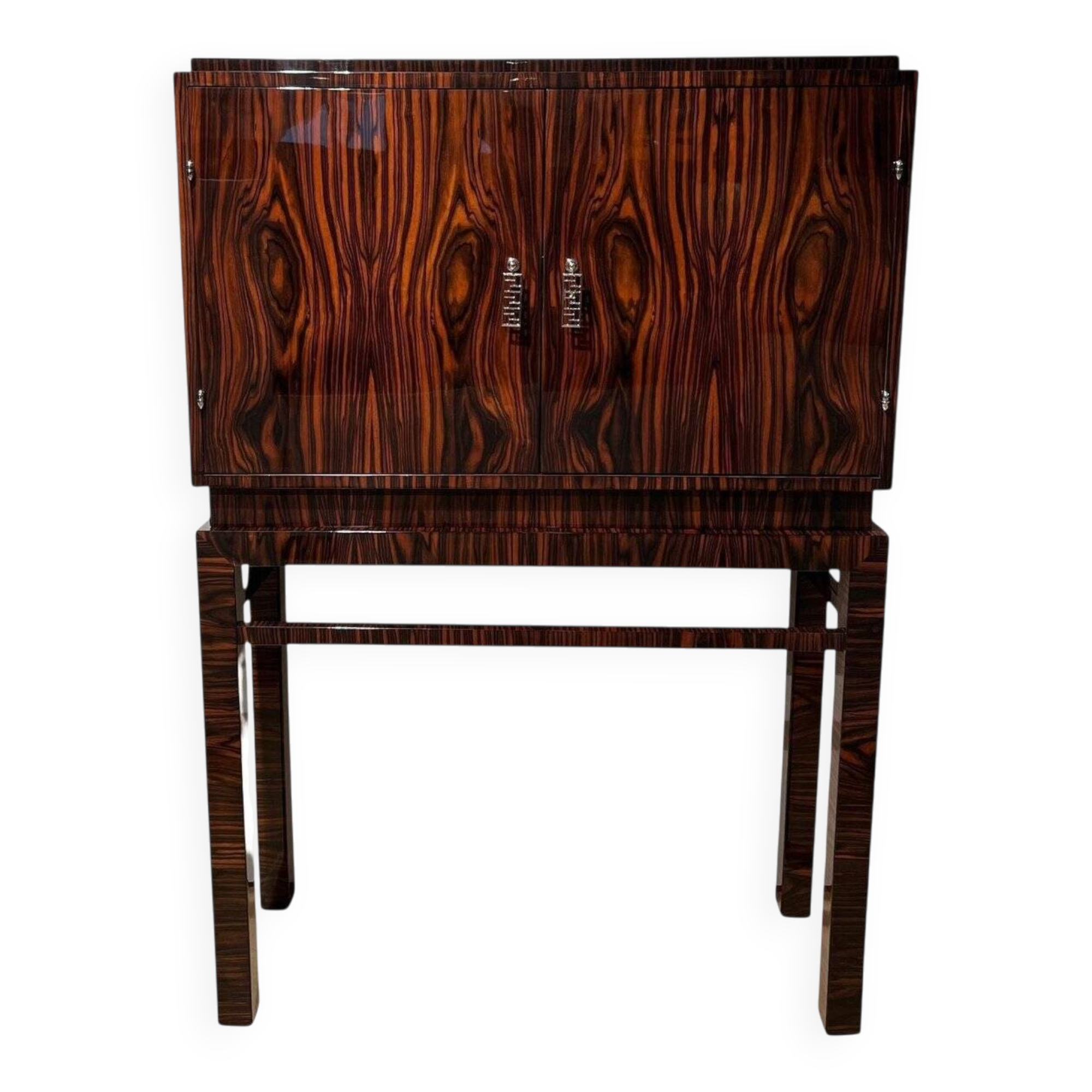 Tall Art Deco Cabinet in Macassar Veneer and Mahogany, France, 1930s