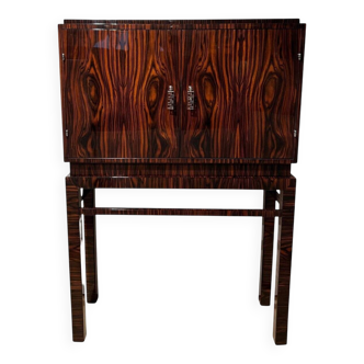 Tall Art Deco Cabinet in Macassar Veneer and Mahogany, France, 1930s