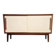 Mid-century teak sideboard with white synthetic doors.