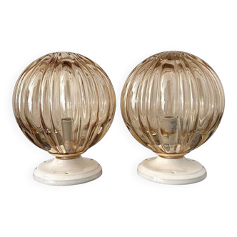 Set of two globe wall lights