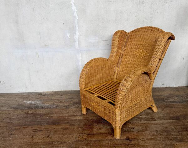 Fauteuil vintage en rotin / bambou / osier – État impeccable