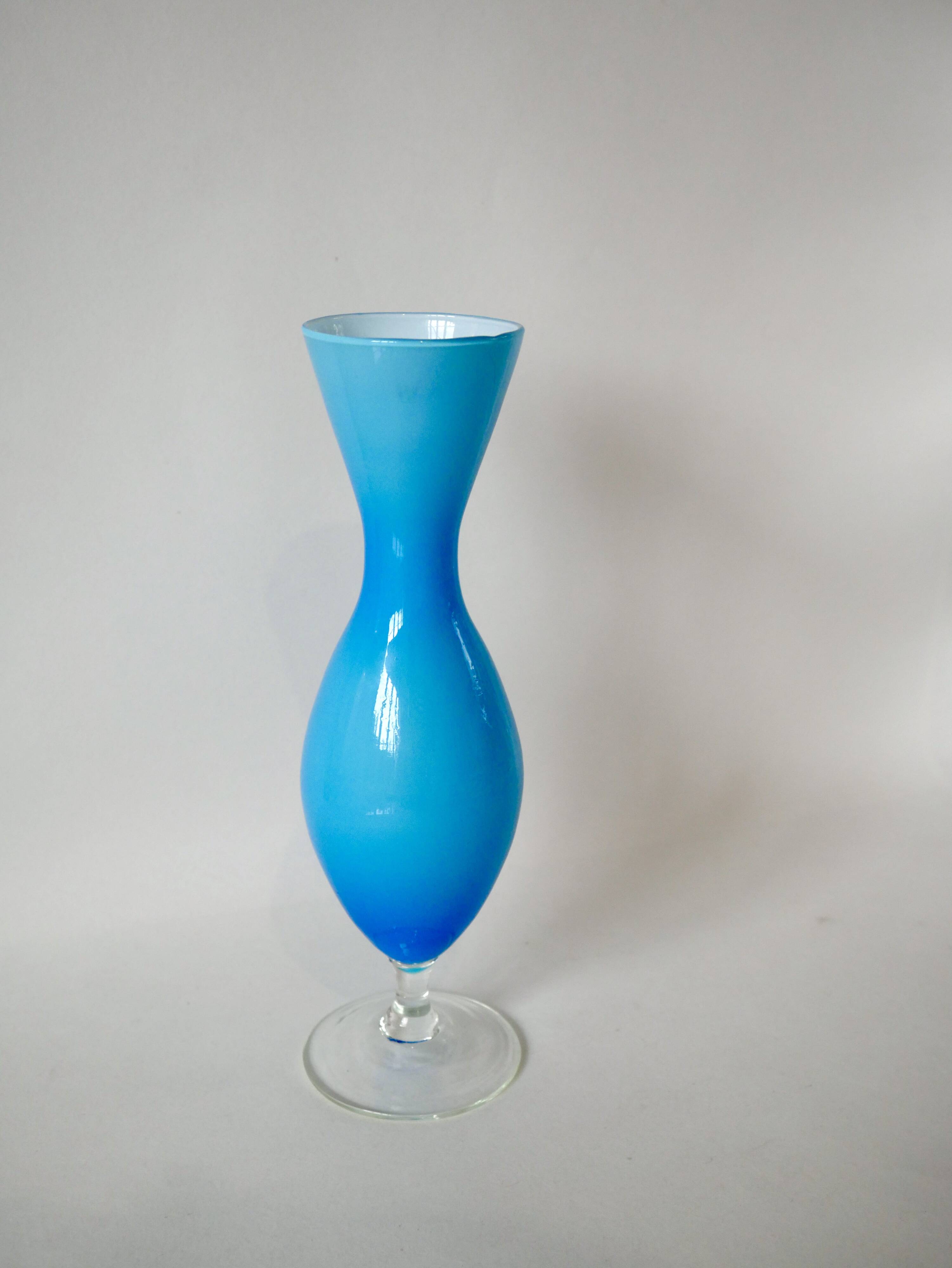 Designer vase in blue opaline from the 60s