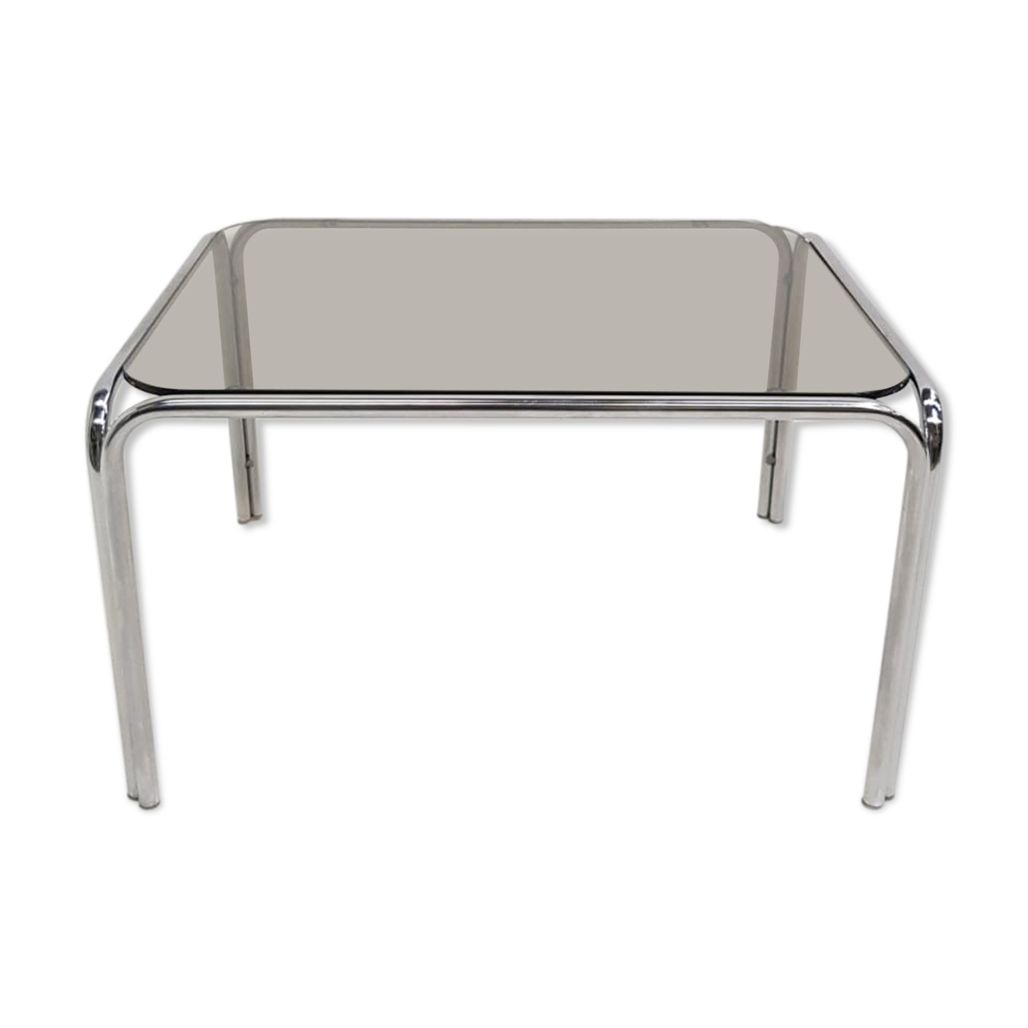 Table basse vintage metal chromé et verre, années 1970
