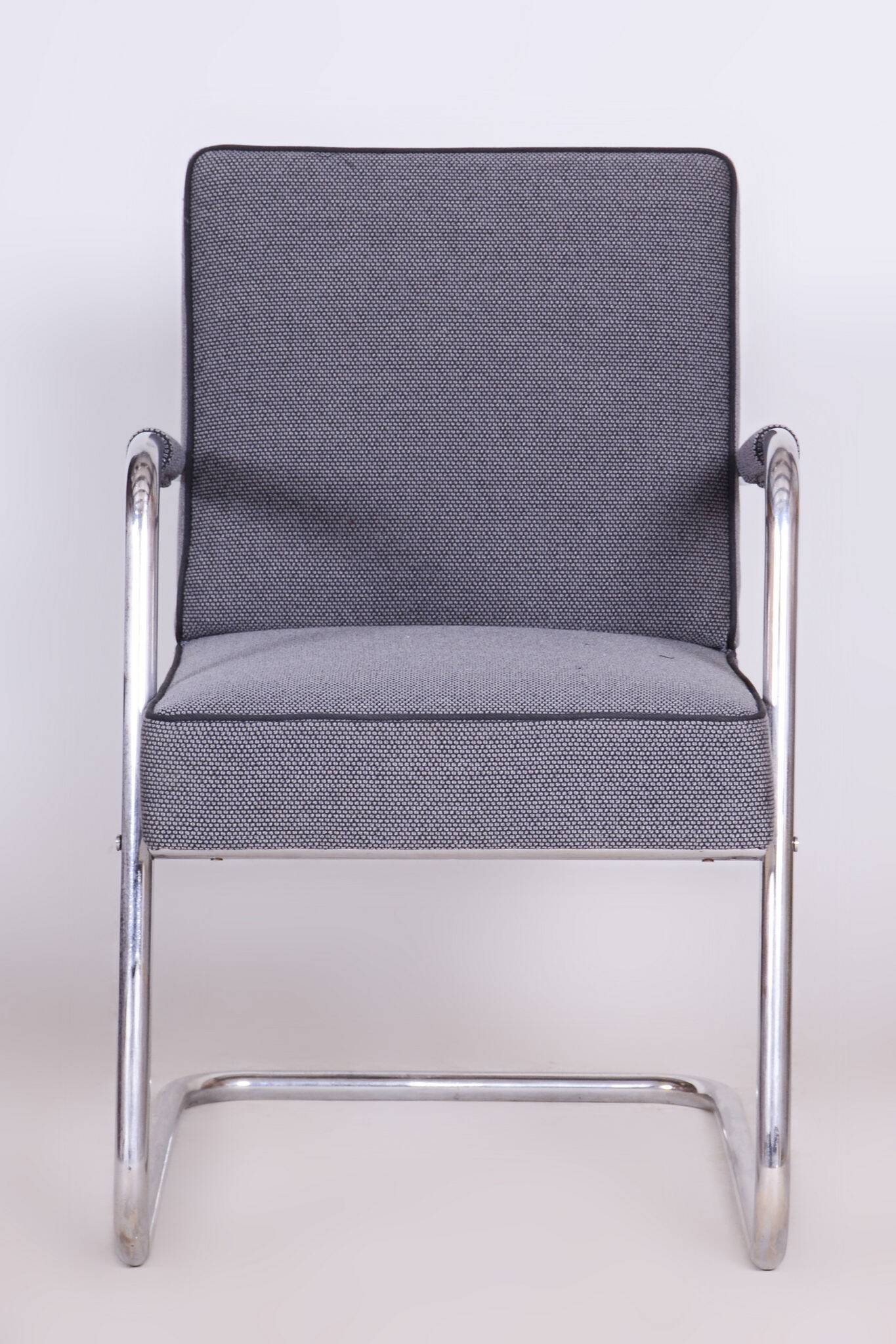 Restored Bauhaus Armchair, by Karel Josef Říha, New Upholstery, Czech, 1930s