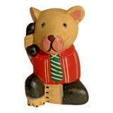 Bear 1985 light wood 17cm hand painted telephone deco toy old vintage statuette
