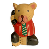 Bear 1985 light wood 17cm hand painted telephone deco toy old vintage statuette