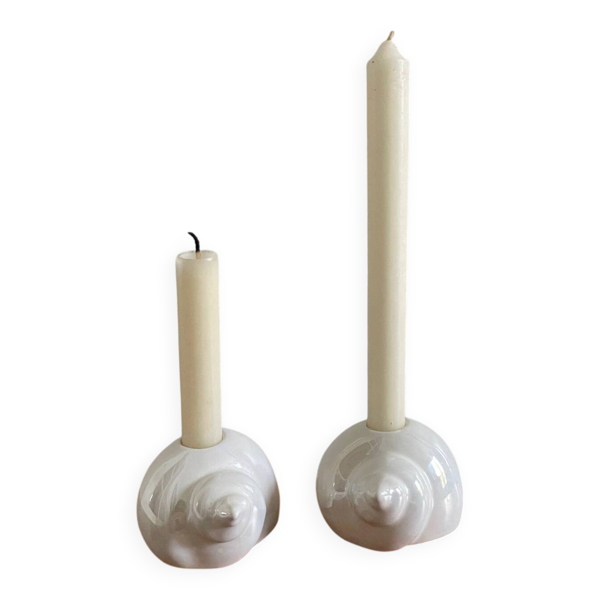 Pair of iridescent ceramic shell candle holders