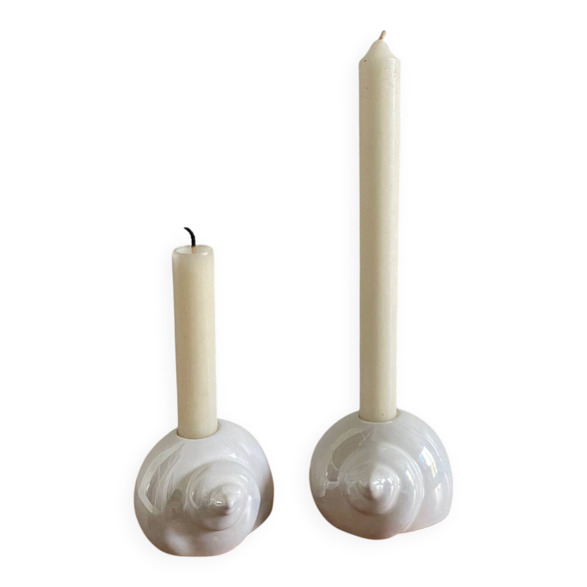 Duo de bougeoirs coquillage en céramique nacrée