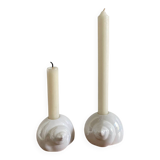 Pair of iridescent ceramic shell candle holders