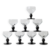 Huit verres à boire en verre noir et transparent – Style postmoderne Memphis, verrerie italienne vintage des années 1980