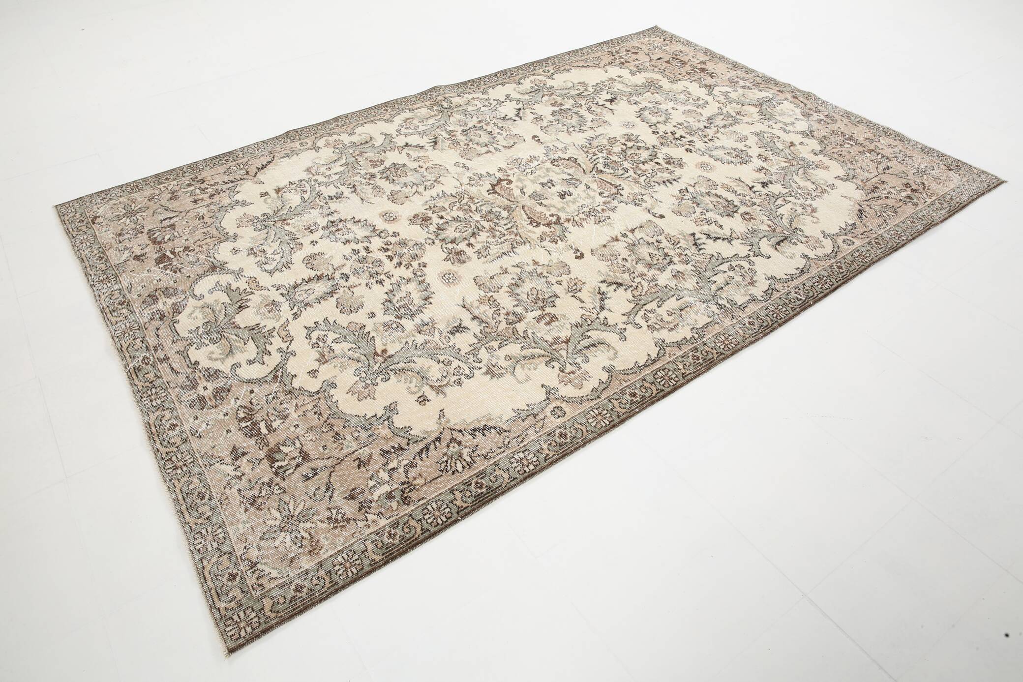 7x10 Vintage Faded Beige & Grey Anatolian Flatweave Vintage Area Rug