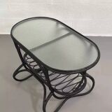 Black rattan and glass coffee table