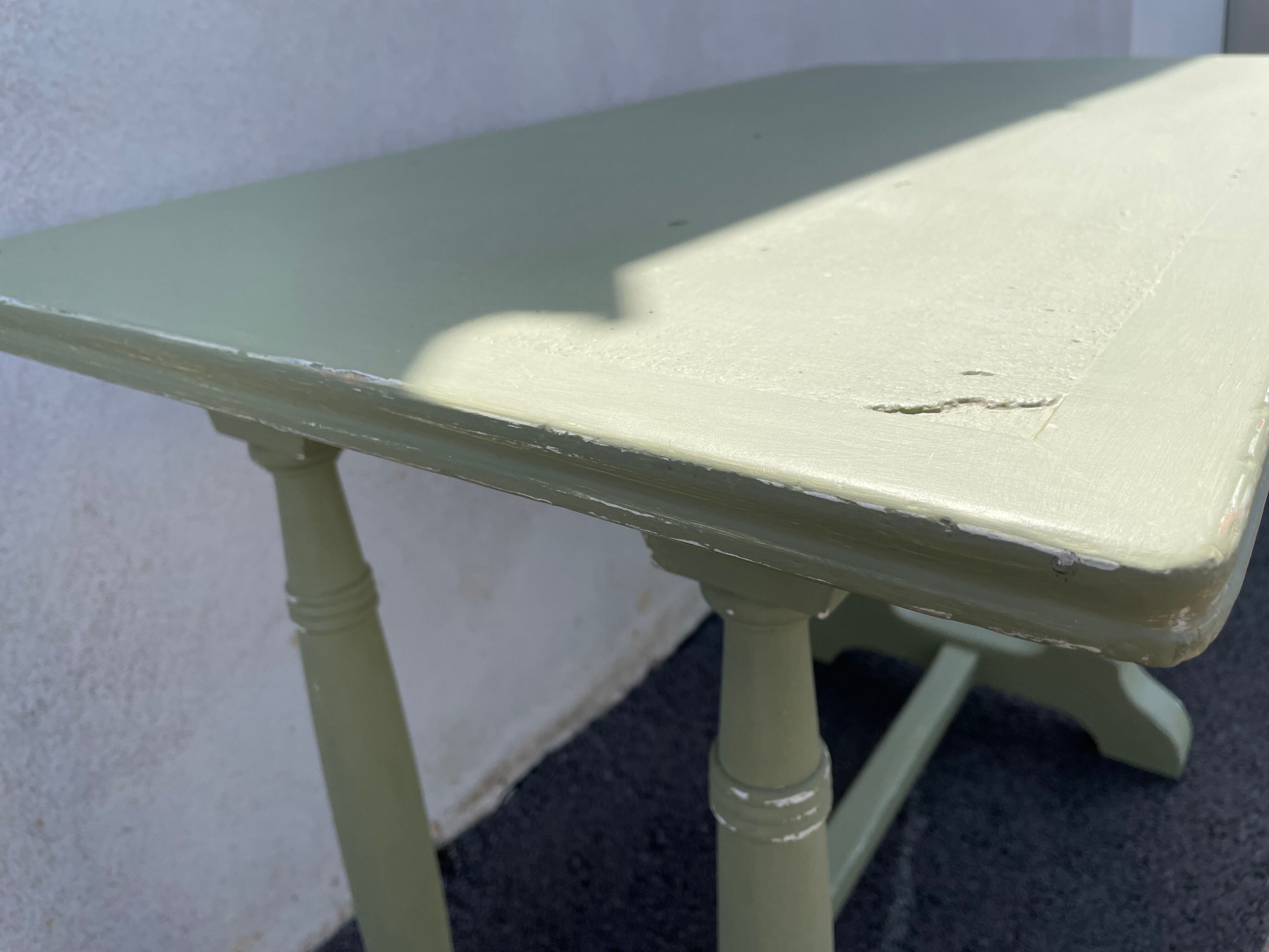 Patinated green baluster table