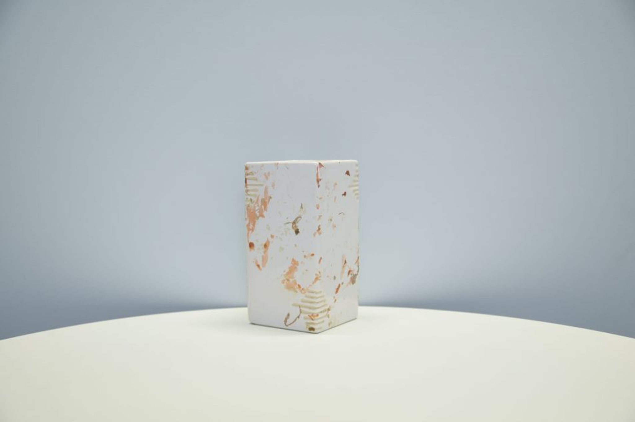 White square vase of pink spots from Denmark