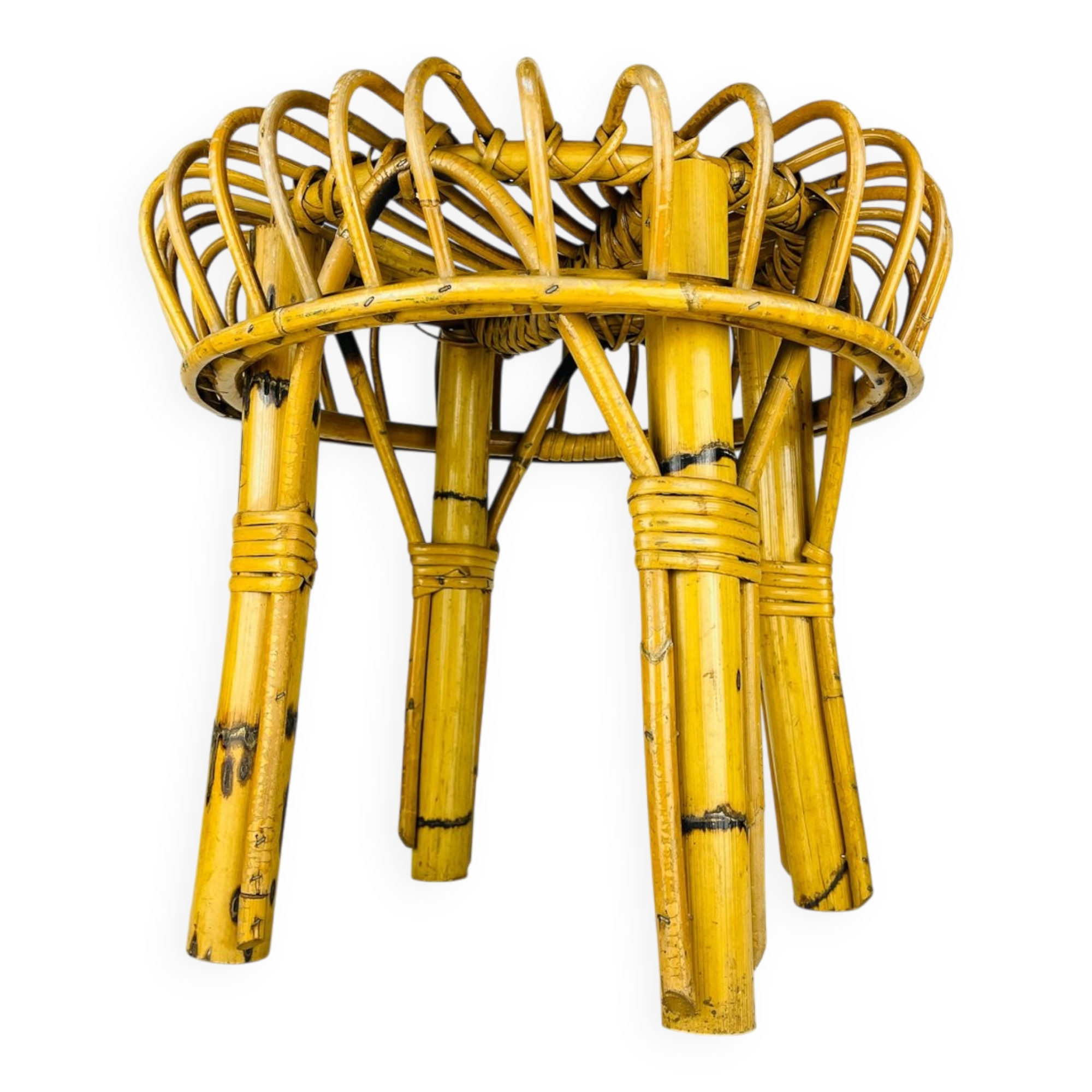 Vintage rattan stool, Italy, 1960s