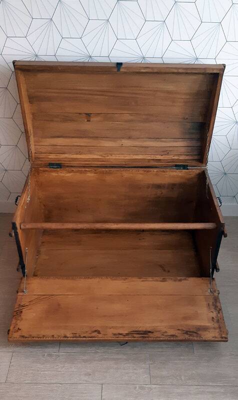 Large old trunk (steam box) in solid wood.