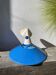 Pair of shiny blue metal pendant lights