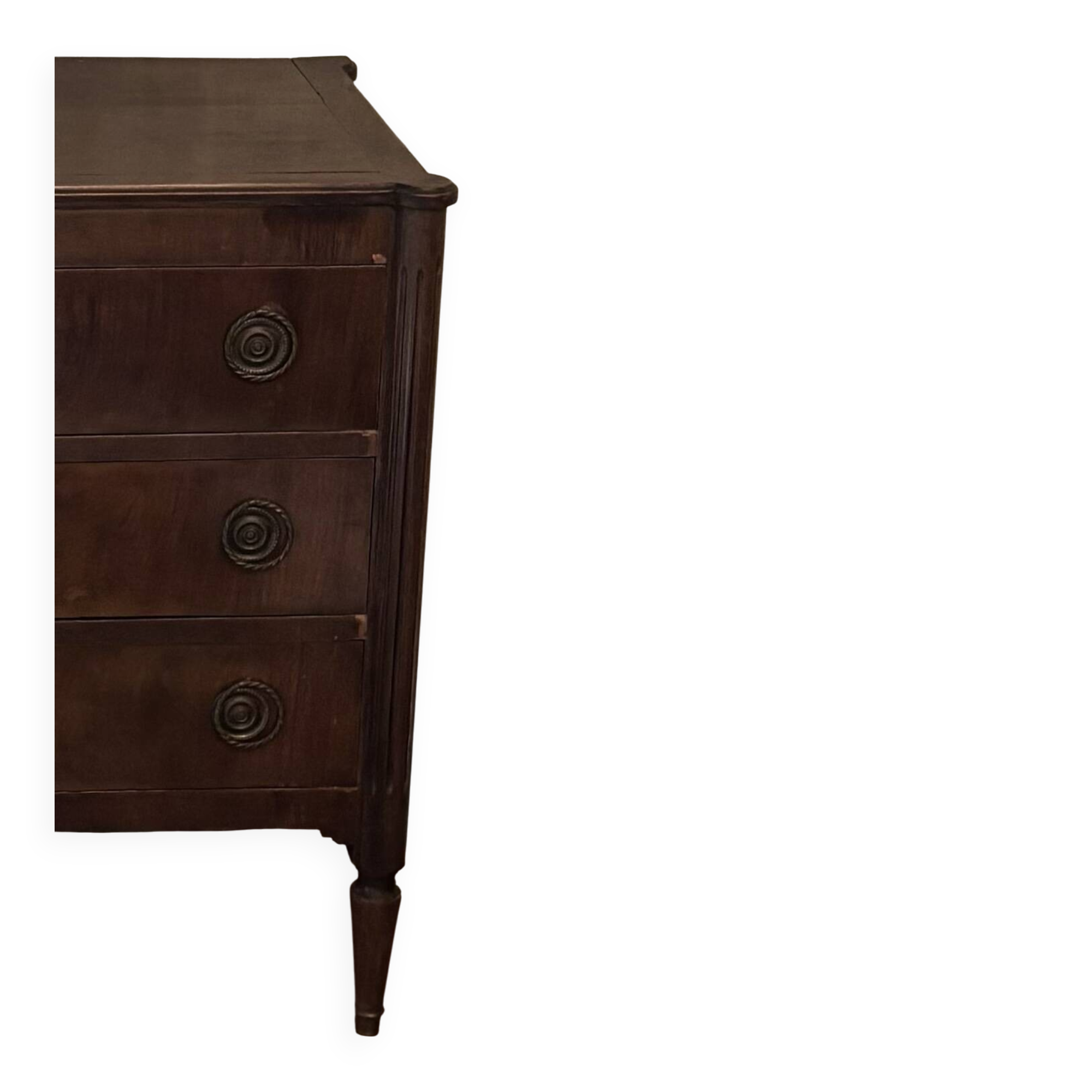 Commode ancienne 3 tiroirs style Empire/Restauration Poignées bronze cordée
