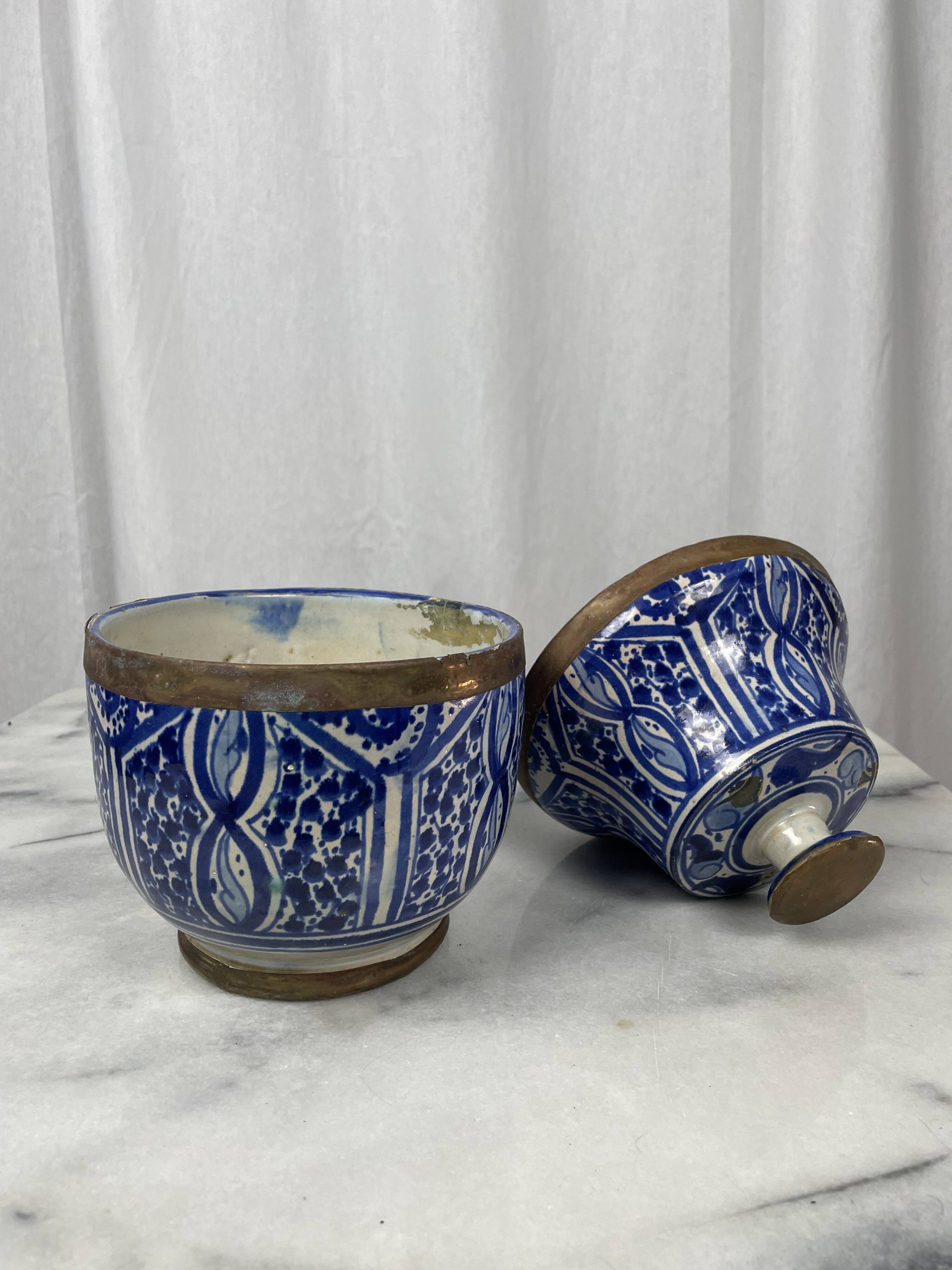 Ensemble 4 jarres marocaines Jobbanas - Céramique bleue de Fès