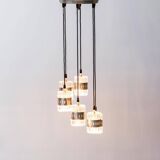 Chandelier 6 lights glass metal 1970s vintage modernism
