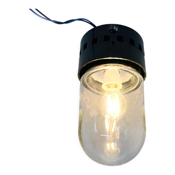 Vintage industrial bakelite & glass ceiling or wall light, Czechoslovakia, 1950's