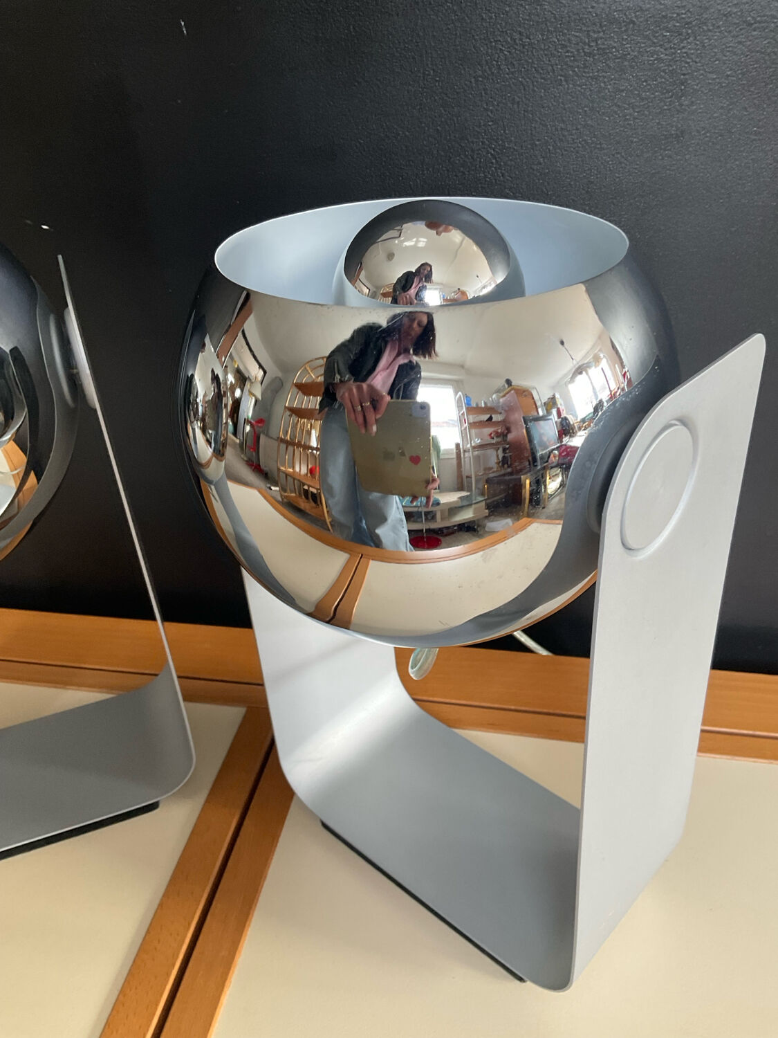 Pair of Eyeball lamps in chrome metal and aluminium