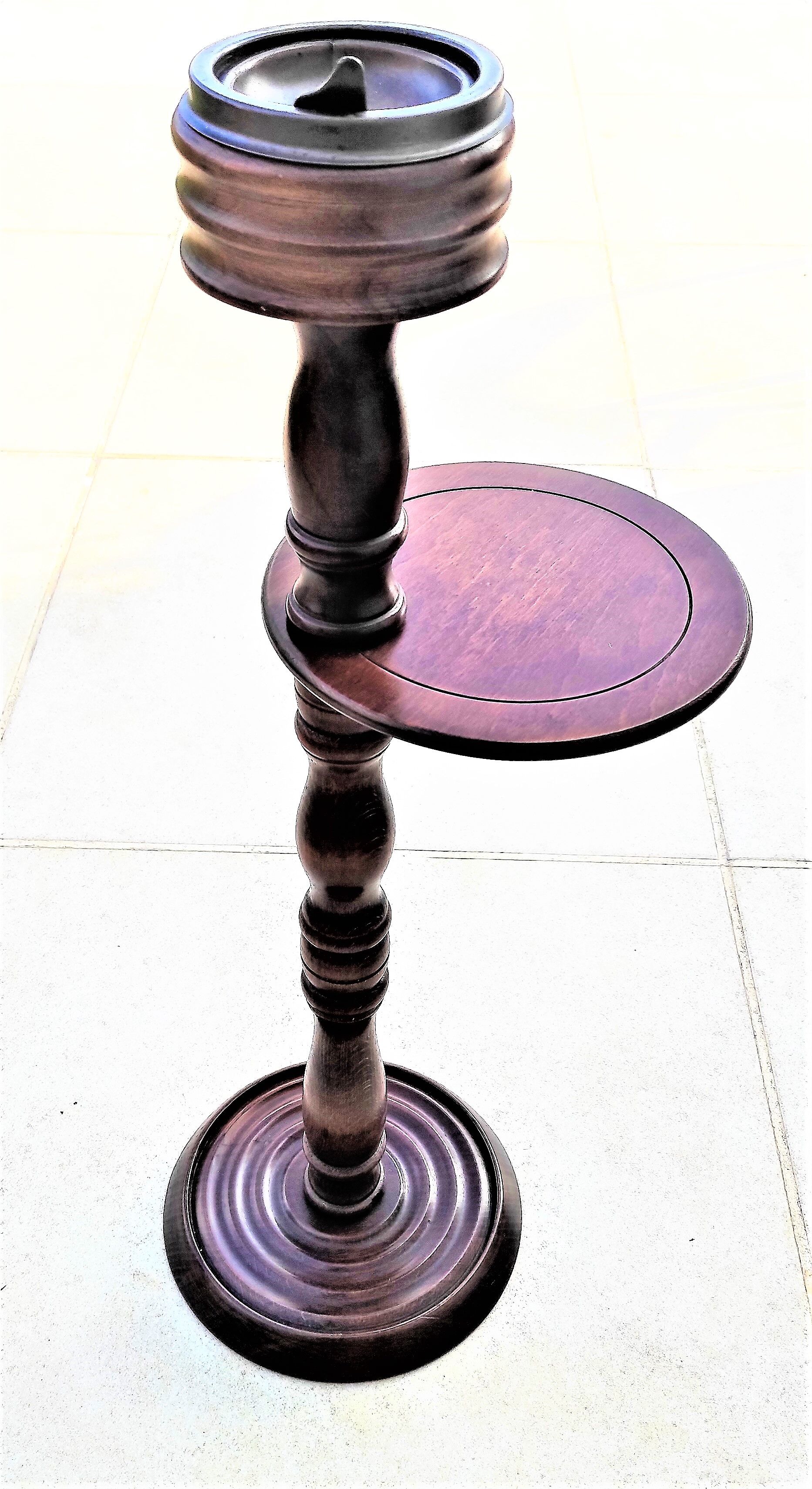 Ashtray on rustic wood stand circa 1970