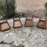 Lot de 4 chaises en bois avec assise cannée