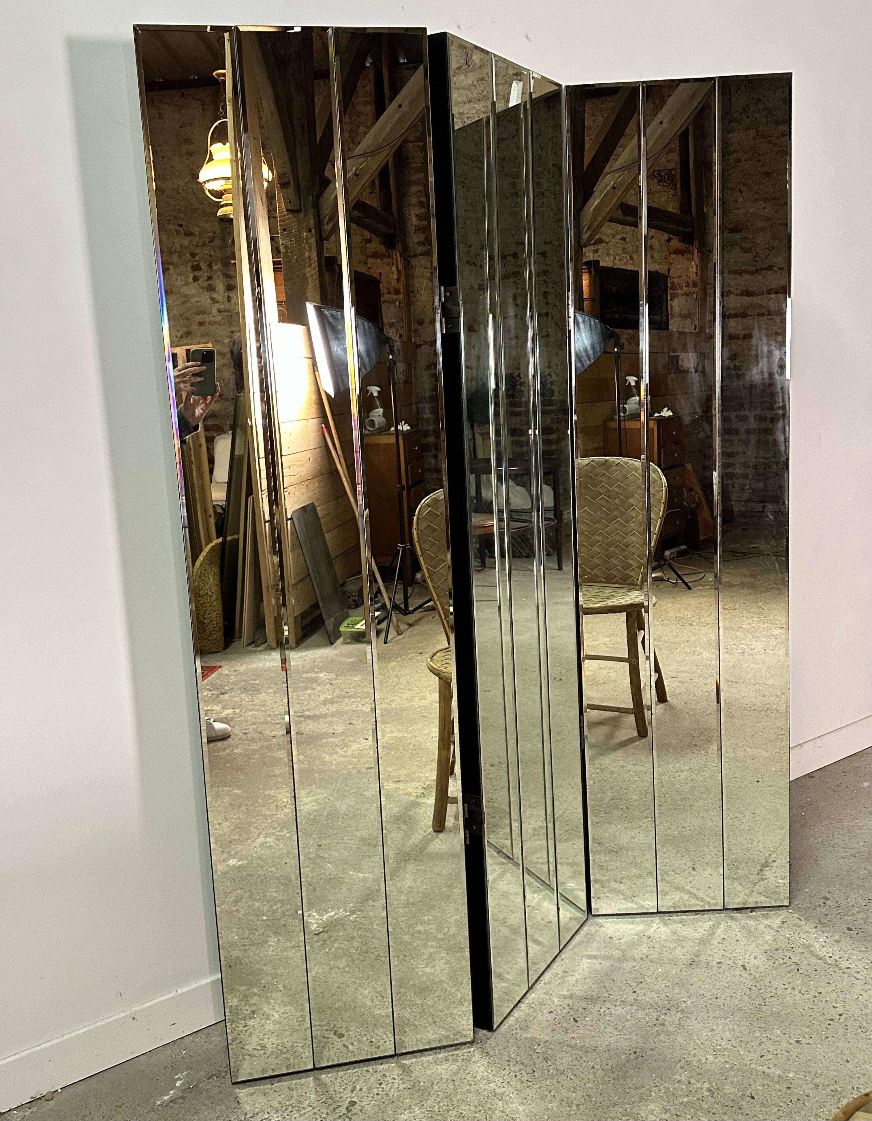 Vintage 80'S 3-panel beveled mirror screen