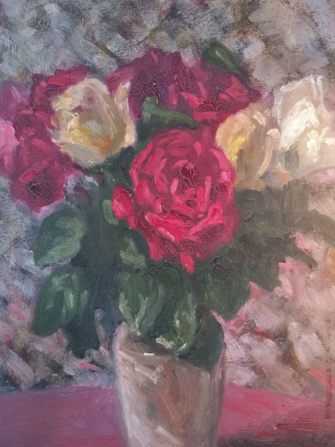 Still life painting with bouquet of roses