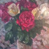 Still life painting with bouquet of roses