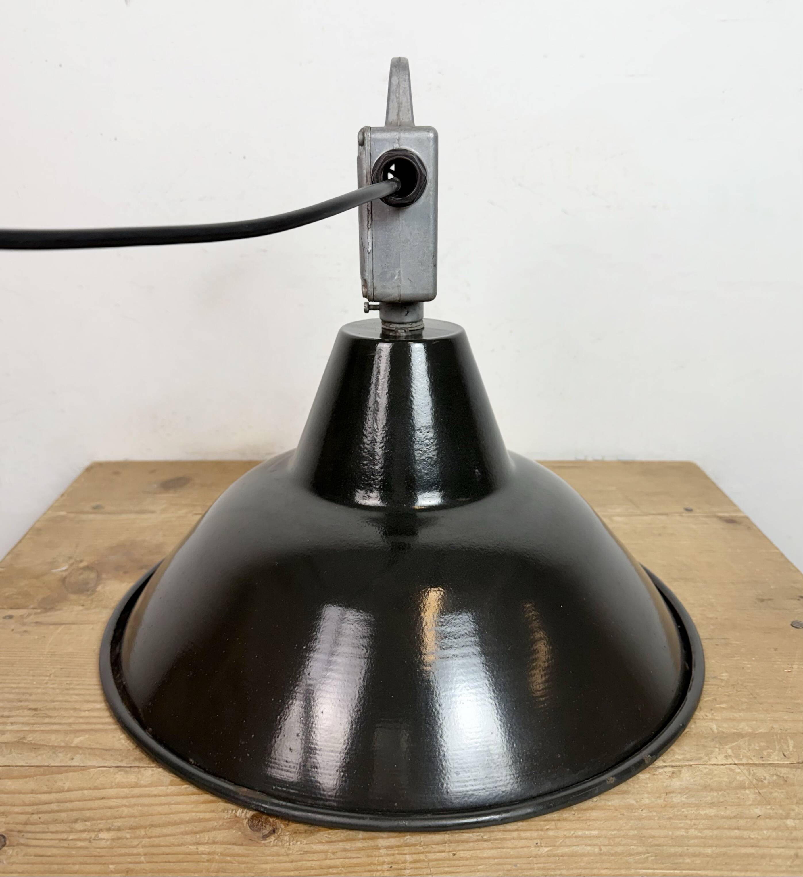 Industrial Black Enamel Pendant Lamp from Elektrosvit, 1960s