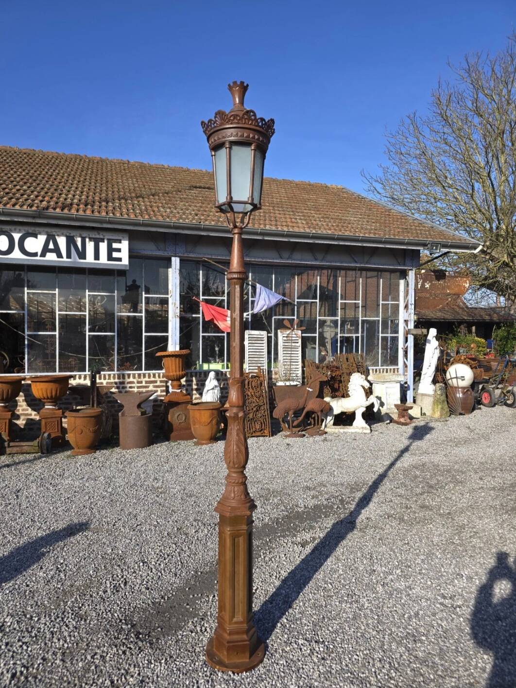 Cast iron street lamp with a lantern