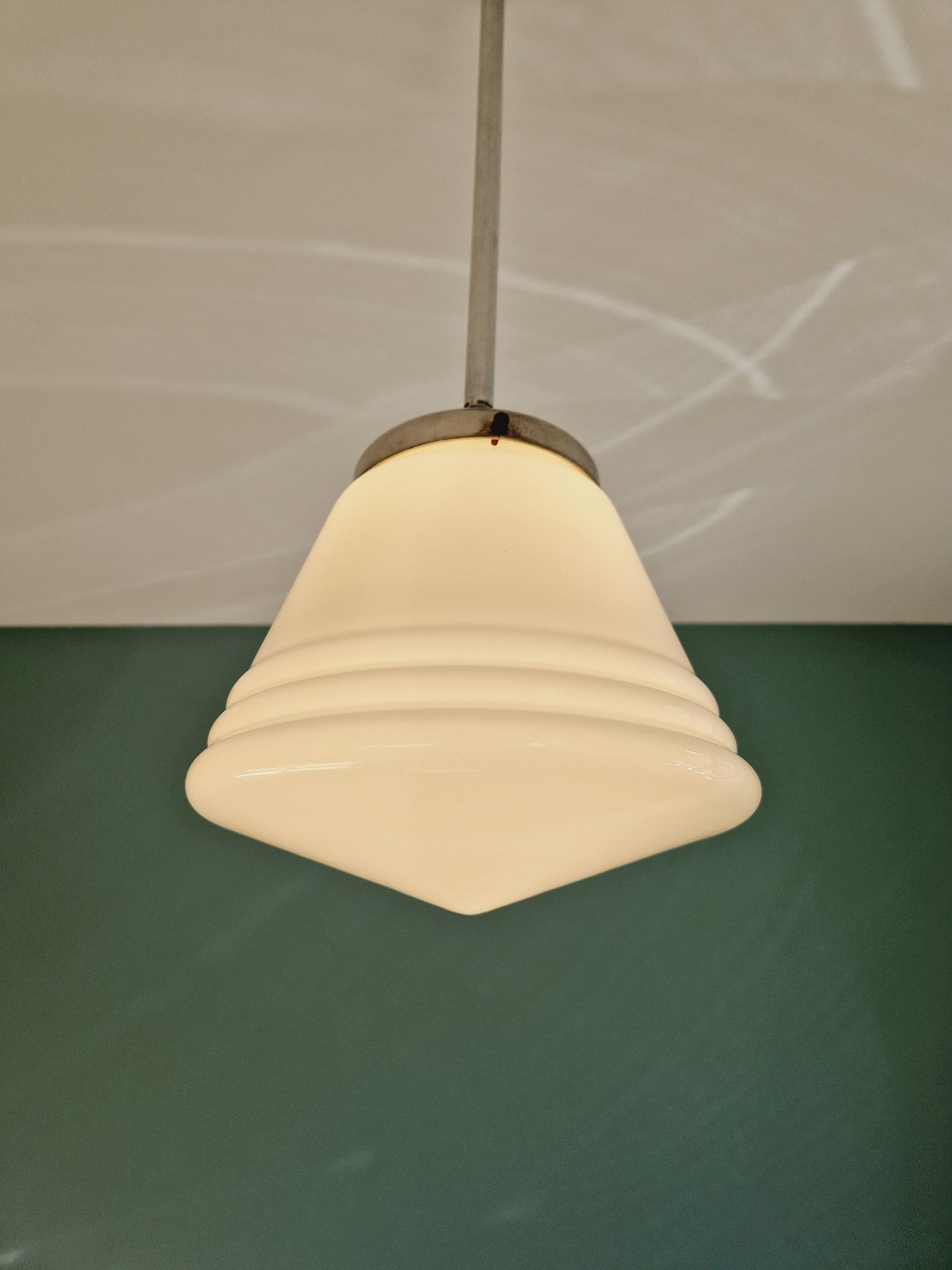Art Deco pendant lamp in conical white opaline, 1920s-30s