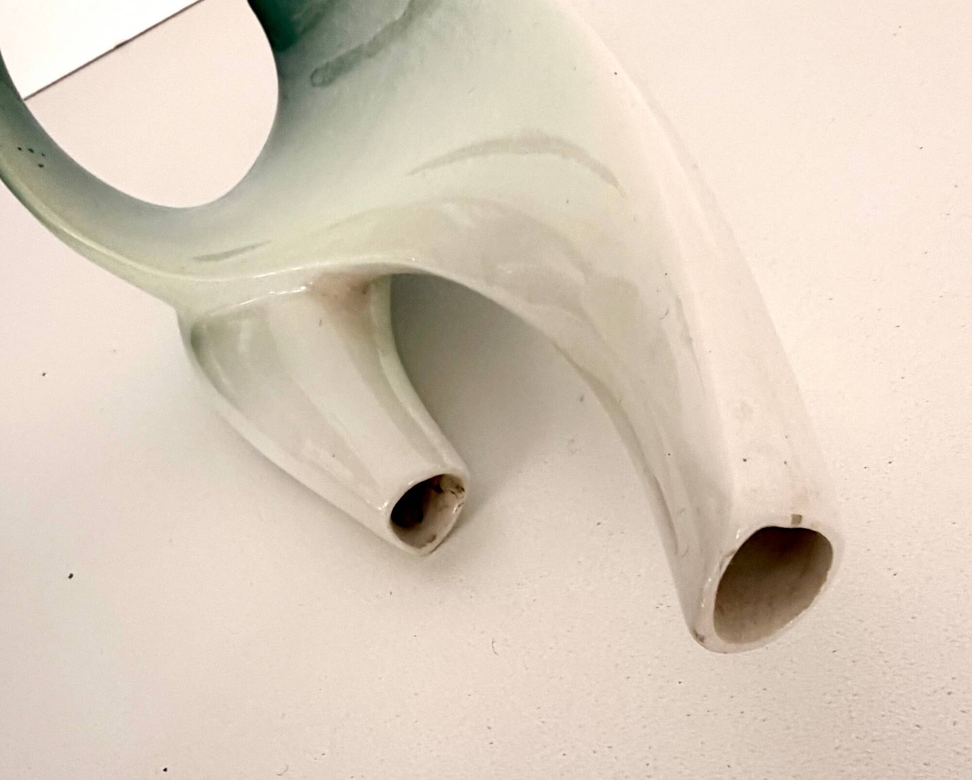 White and Green Ceramic Flower Vase Sculpture attr. to Vibi, Turin, Italy