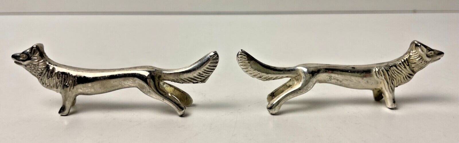 6 Vintage Silver Metal Knife Rests - Elegant Fox Design