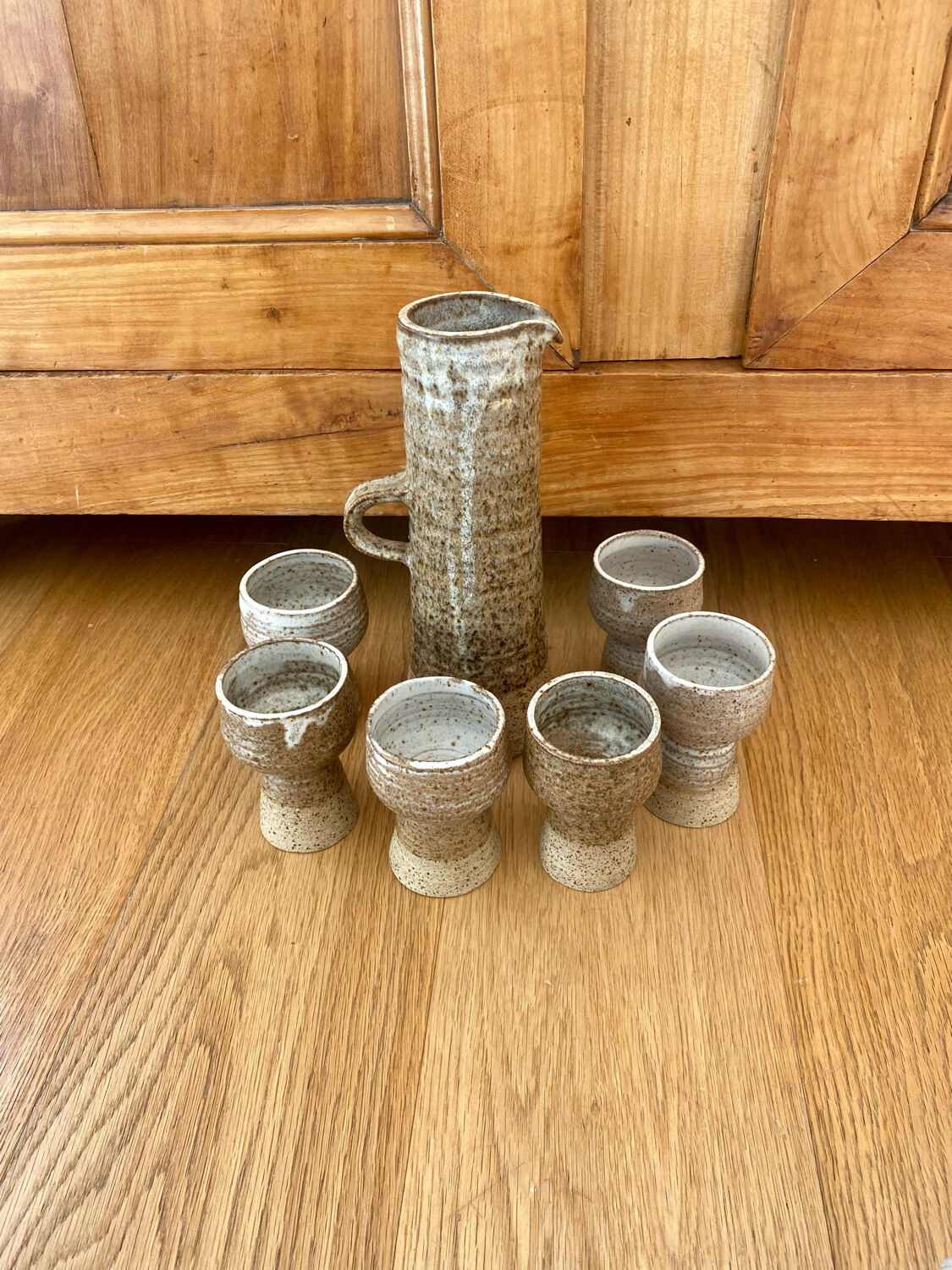 Vintage stoneware coffee set and ceramic cups